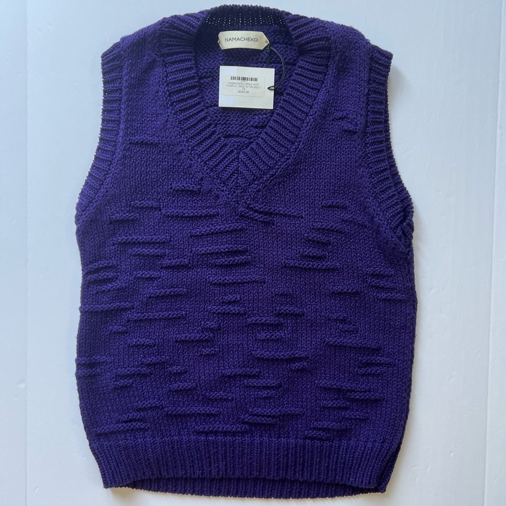 Textured Knitted NAMACHEKO Arno Sweater Vest XS Purple Preppy Collegiate